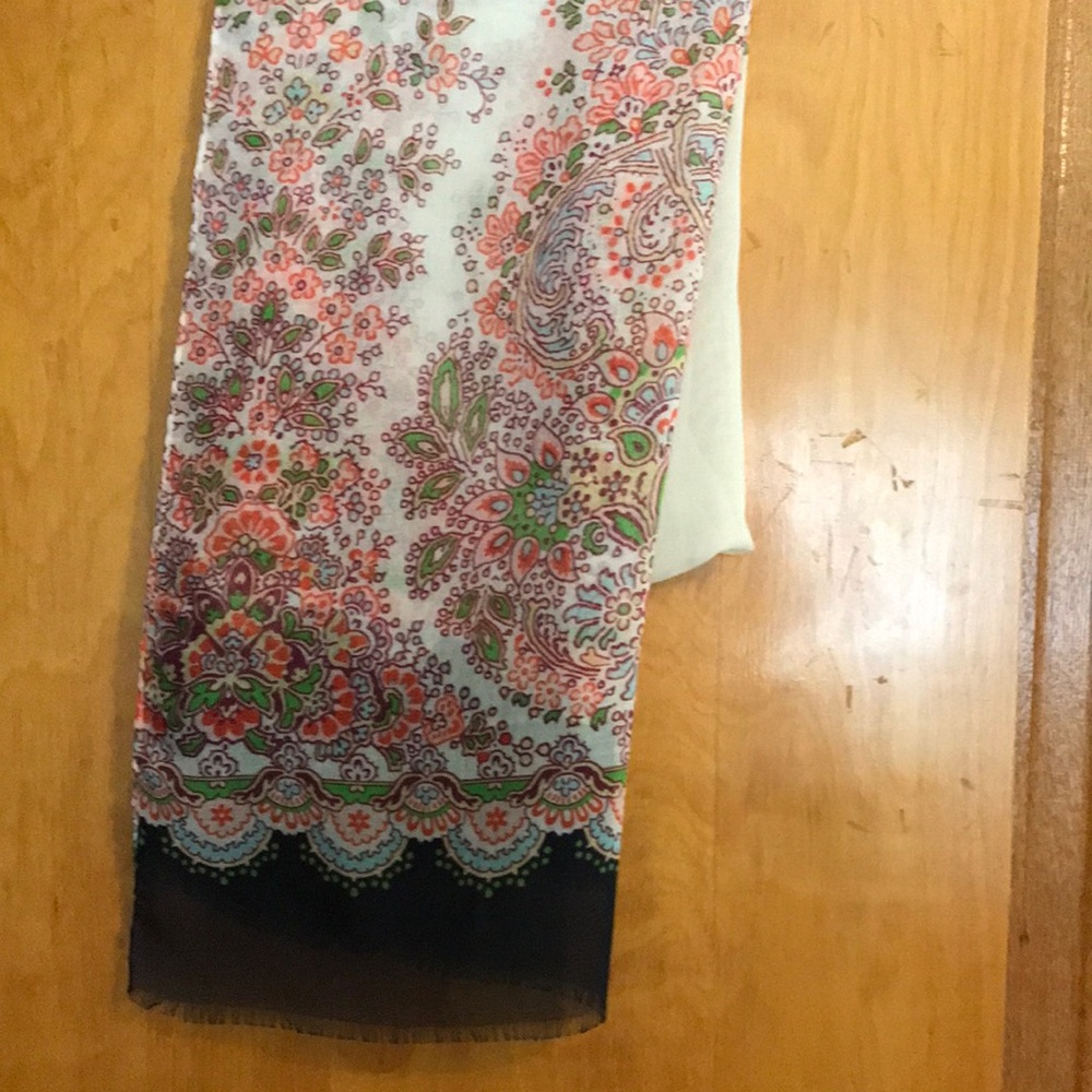 JCrew Floral Patterned Scarf with Navy blue Border